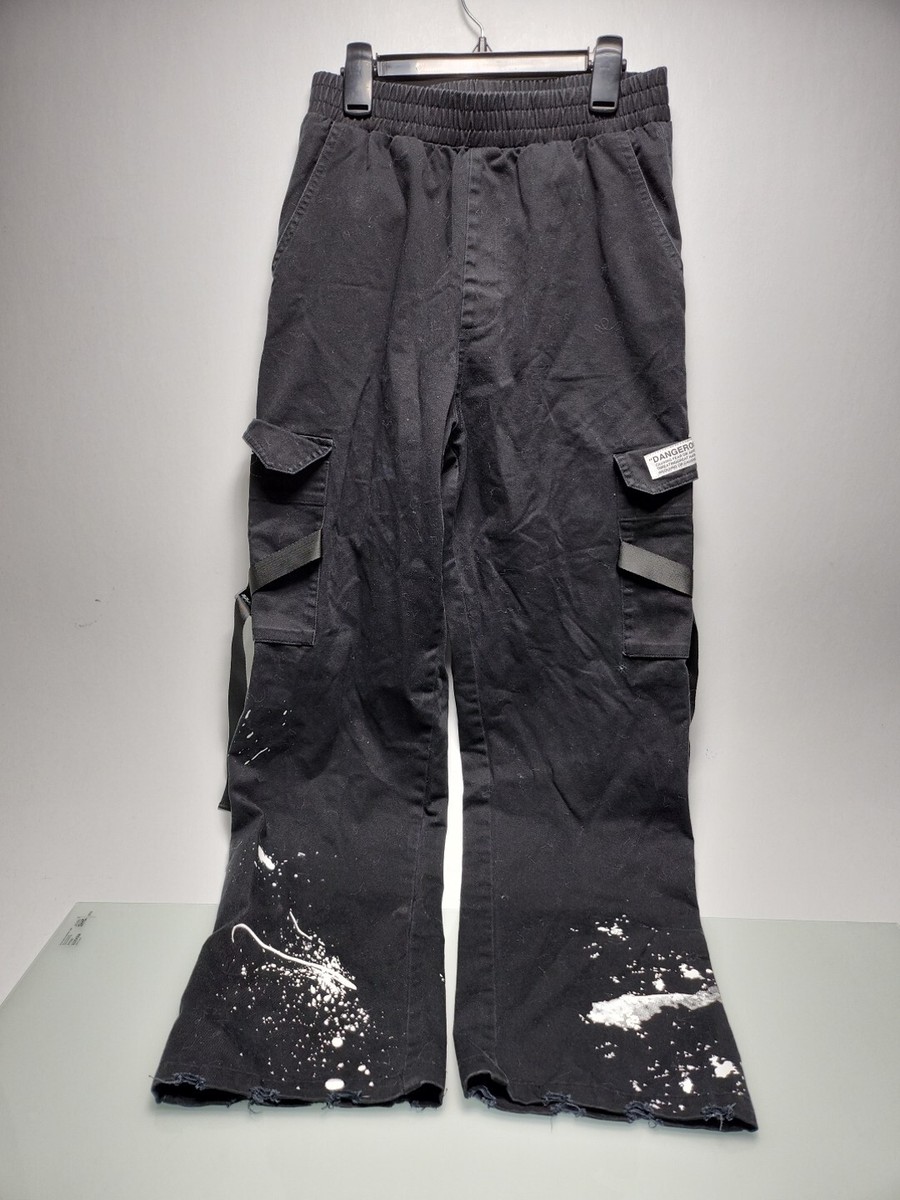 Dangerous People Joke Xue Black Paint Splatter Cargo Joggers Dangerous People Joke Xue Black Paint Splatter Cargo Joggers