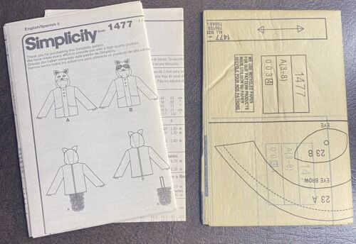 Simplicity 1477 Boy Girl Felt Animal Jackets Pattern Raccoon Fox Size 3-8 - Picture 5 of 5