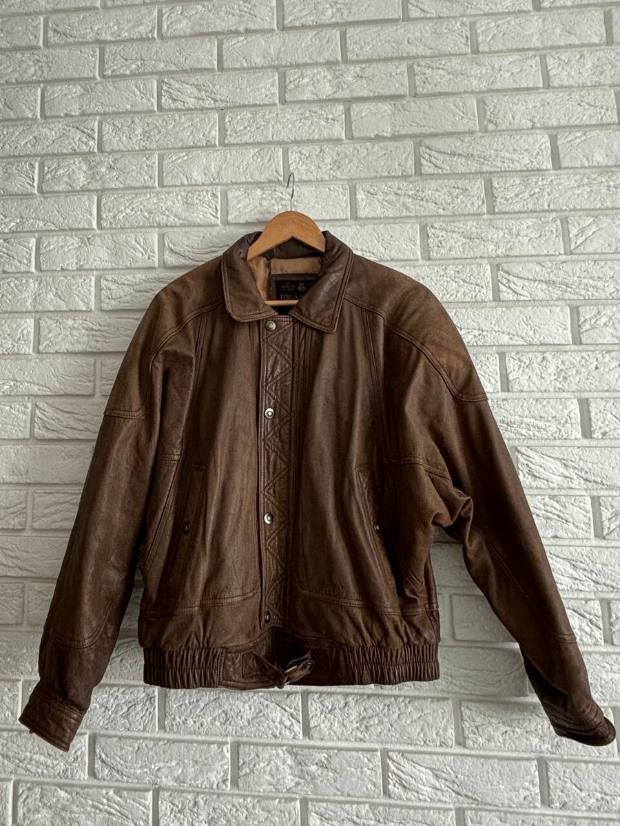 T.M Branded leather browm bomber jacket vintage Made in T.M Branded leather browm bomber jacket vintage Made in
