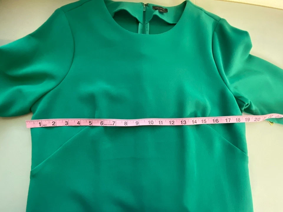 Ann Taylor Green Sheath Dress Women Size 12 3/4 Bell Sleeve Knee Length Office - Image 3 of 4