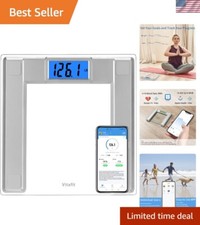 High-Precision 550lb Digital Bathroom Scale with Blue Backlit LCD and App Sync
