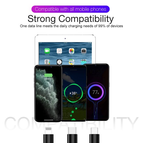 3in1 Multi Charger Fast Charging Cable Braided Cord For iPhone Micro USB Type C - Picture 7 of 13