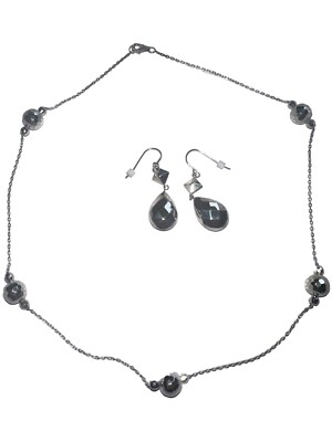 Sterling Silber Discokugel Halskette & Ohrringe Set Diamantschliff Perlenkette