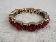 Goldtone Red Rivoli Glass Rhinestone Cuff Bangle Bracelet