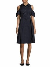 Ivanka Trump Women's Cotton Cold Shoulder Button Dress BLACK Sz 12 NEW W TAG