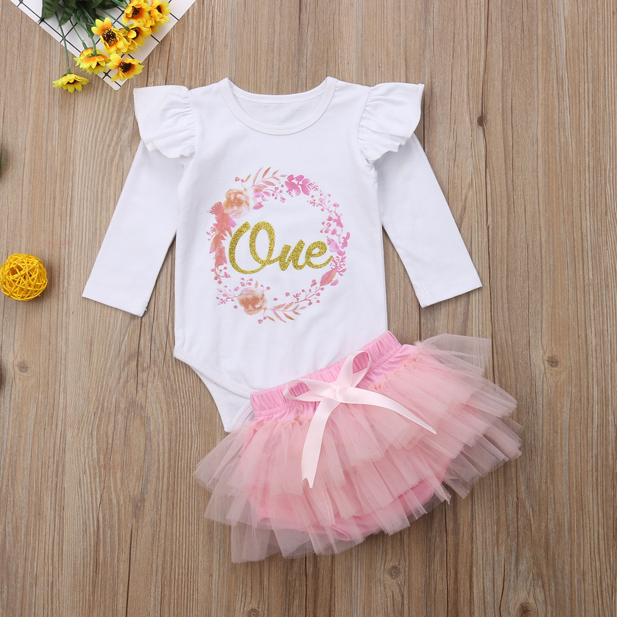 Baby Girl 1st Birthday Outfit One Year Party Cake Smash Tutu Skirt Clothes Set, Size: 18-24Years, Pink