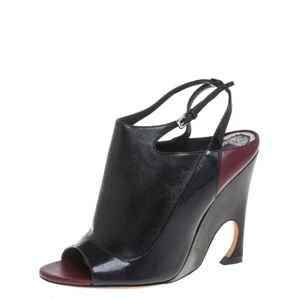 Sandales en cuir et cuir verni noir/bourgogne Dior taille 36,5