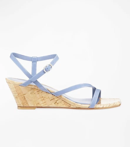 $550 STUART WEITZMAN Oasis Patent Ankle-Strap Wedge Sandals LIGHT BLUE 9.5 (DC5)