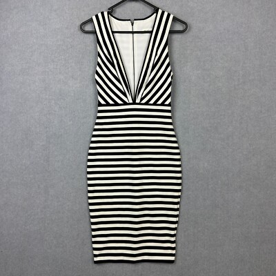 Bec and Bridge Beetlejuice Black and White Striped V Neck Midi Cocktail  Dress | eBay Australia