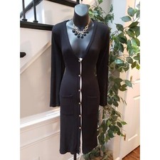 Fashion Nova Sweater Dress Women Small Black Stretch Ribbed Pockets Button Front