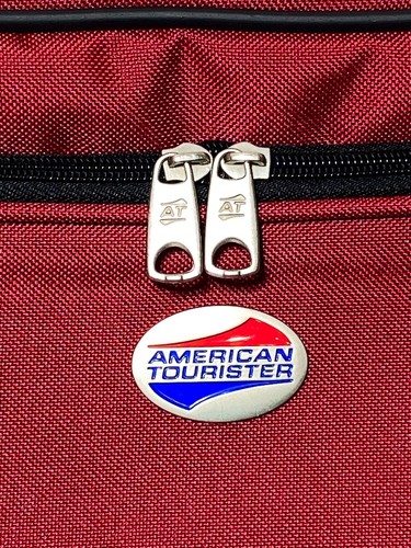 American Tourister Carry On Red & Gray Canvas Shoulder Strap Luggage Travel Bag - Picture 7 of 13