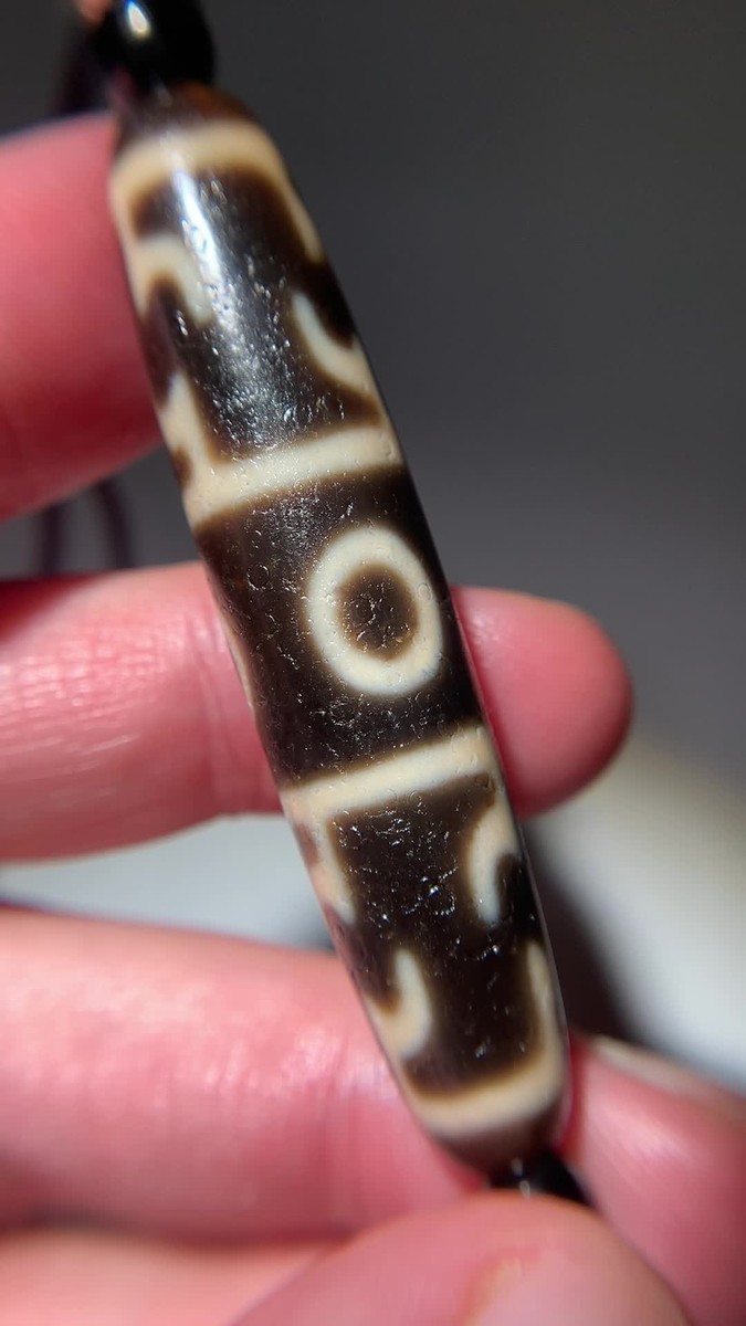 Tibetan Dzi Bead ' Lotus Master Magic Instrument 3 Eyes ' Pendant