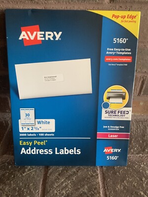 Avery 5160 Easy Peel Laser Address Labels, 1 x 2 5/8 , 3000 | eBay