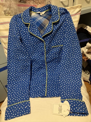 van winkle portuguese flannel pajama top blue white polka dot size small D3 - Picture 4 of 8
