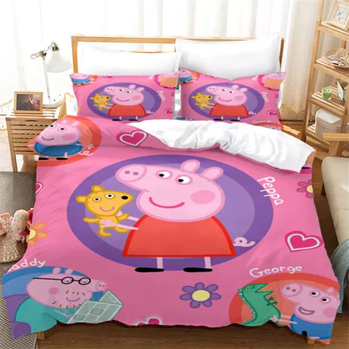 Peppa Pig Cartoon Quilt Duvet Doona Bezug Bettwäsche Set Single Double Queen Neu - Bild 9 von 36