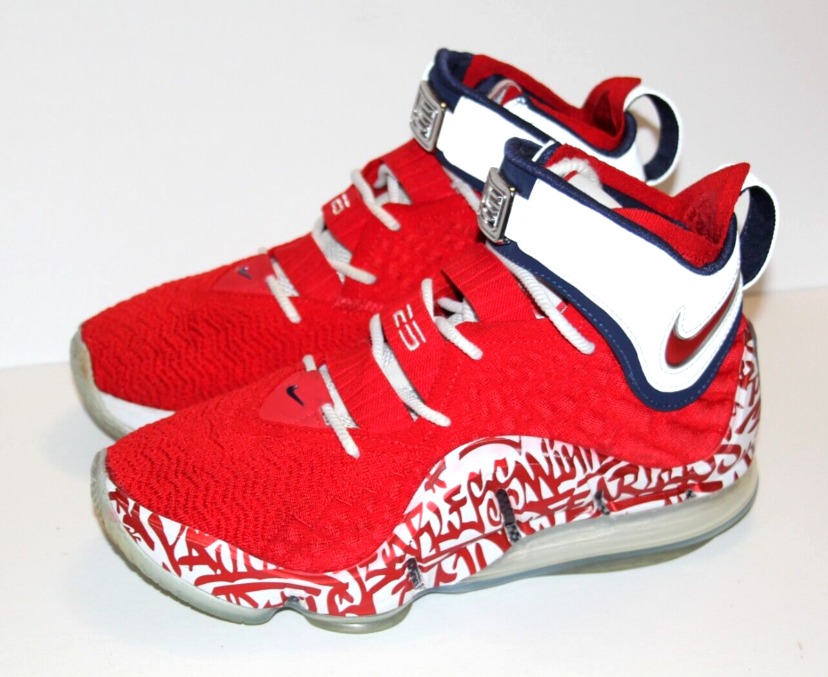 Men's Nike LeBron XVII 17 Red Graffiti Remix FP Basketball Shoes