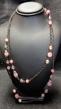BLACK CHAIN WITH PINK BEADS NECKLACE 36" LONG