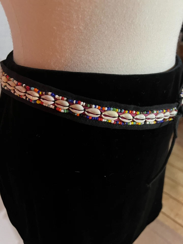 Cinturón de Colección Hecho a Mano Cowrie Sea Shells Cuentas Multicolor Cierre de Corbata 30" con 10" CorbatasT Foto 2 de 4