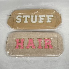 LOT of 2 Preppy Cosmetic Bags Hair Stuff Letter Make-up Cases Girls  Teens NEW