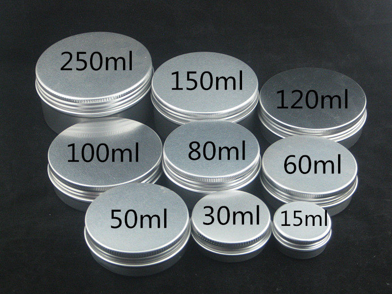 empty Aluminium Tins pot jar containers 1/2oz/8/4oz 15/30/60/120g/150/200/250ml
