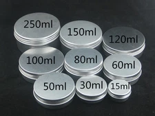 empty Aluminium  Tins pot jar containers 1/2oz/8/4oz 15/30/60/120g/150/200/250ml