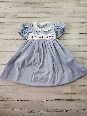 Karla Lacayo Dress Size 5 Hand Smocked Embroidered Pour Vive la Fete Blue Stripe