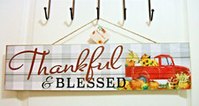 Fall Autumn Thanksgiving Wooden Hanging Sign Decoration THANKFUL  BLESSED 23.5"