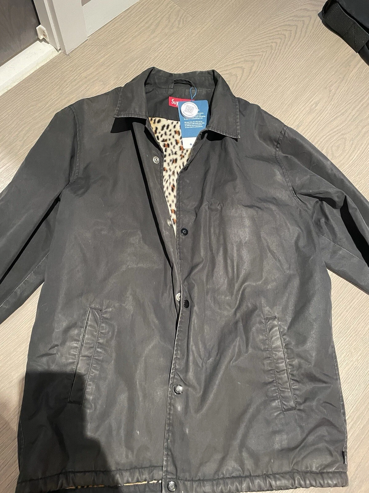 GRANDE VESTE D'ENTRAÎNEUR DOUBLÉE LÉOPARD SUPRÊME NOIRE FW 2010