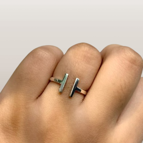 925 Sterling Silver Ring Dainty Double Bar Wrap Adjustable Open Band Ring - Picture 3 of 11