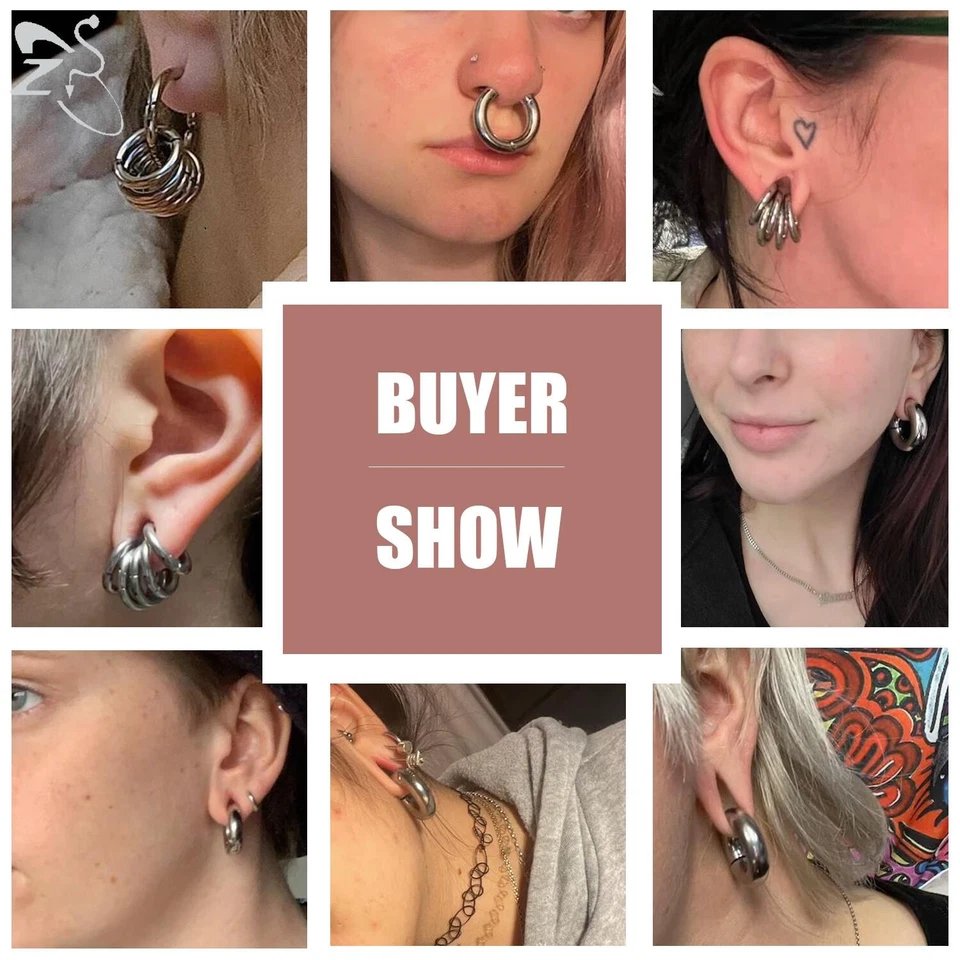 Pendientes de aro de gran tamaño de acero inoxidable medidores de oreja piercing de nariz joyería punk Foto 3 de 4