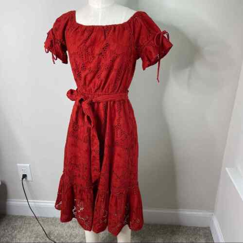 Shoshanna Midikleid mit Ösen rot Gürtel Boho Gr. 2 Hochzeitsgast Sommer