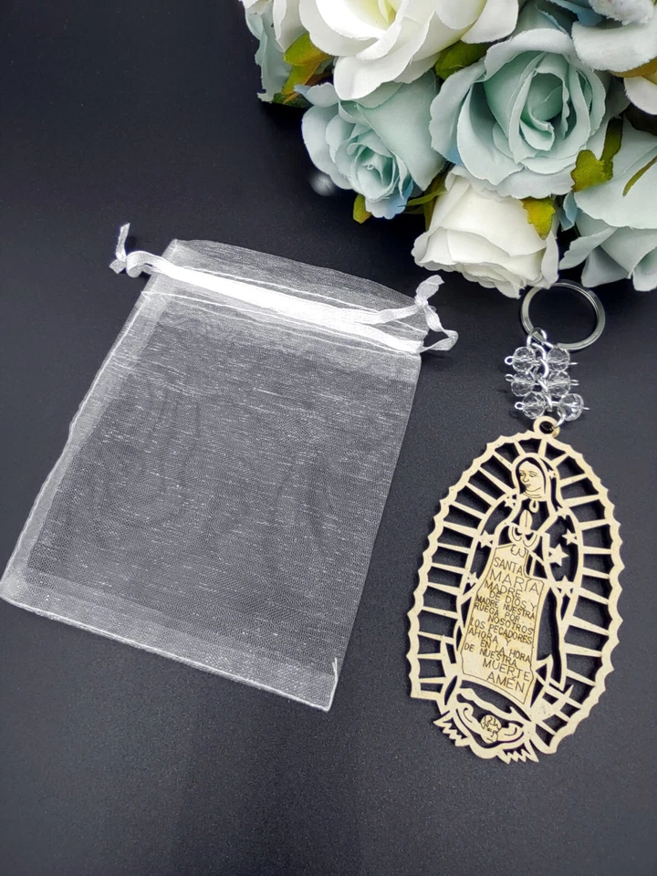 US 12 Virgen Guadalupe Llavero Madera Favores Fiesta Recuerdos Comunión Bautizo Foto 4 de 4