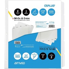 OS Plus 5-Tab White Plastic Binder Dividers Write & Erase 3-Ring 1/3/6 Set New