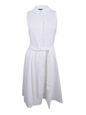 Tommy Hilfiger Women's Belted A-Line Shirtdress (10, Ivory)