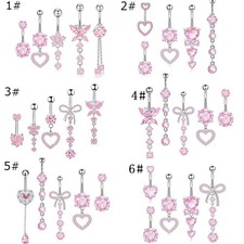 Pink Bow-Shaped Umbilical Stud Jewelry Set - Piercing Belly Button Ring Pendant