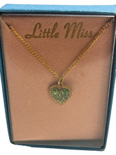 "Little Miss" Green Heart Necklace Vintage Child Jewelry