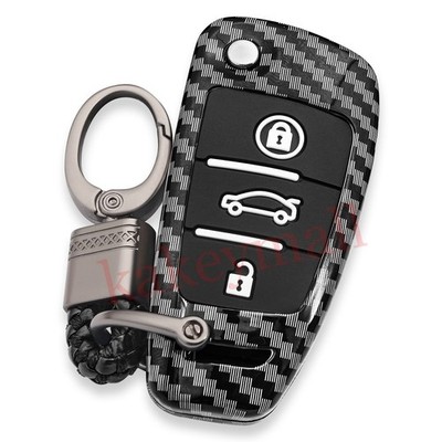 Carbon Fiber Fold Key Case Fob Cove Key Chain For Audi A1 A3 S3 Q3 Q7 TT