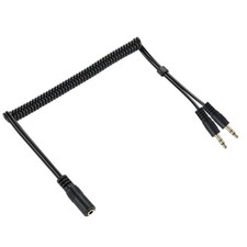 3.5mm 3 Pole Coiled Splitter Audio Stereo Headphone Cable | Female to Dual Male