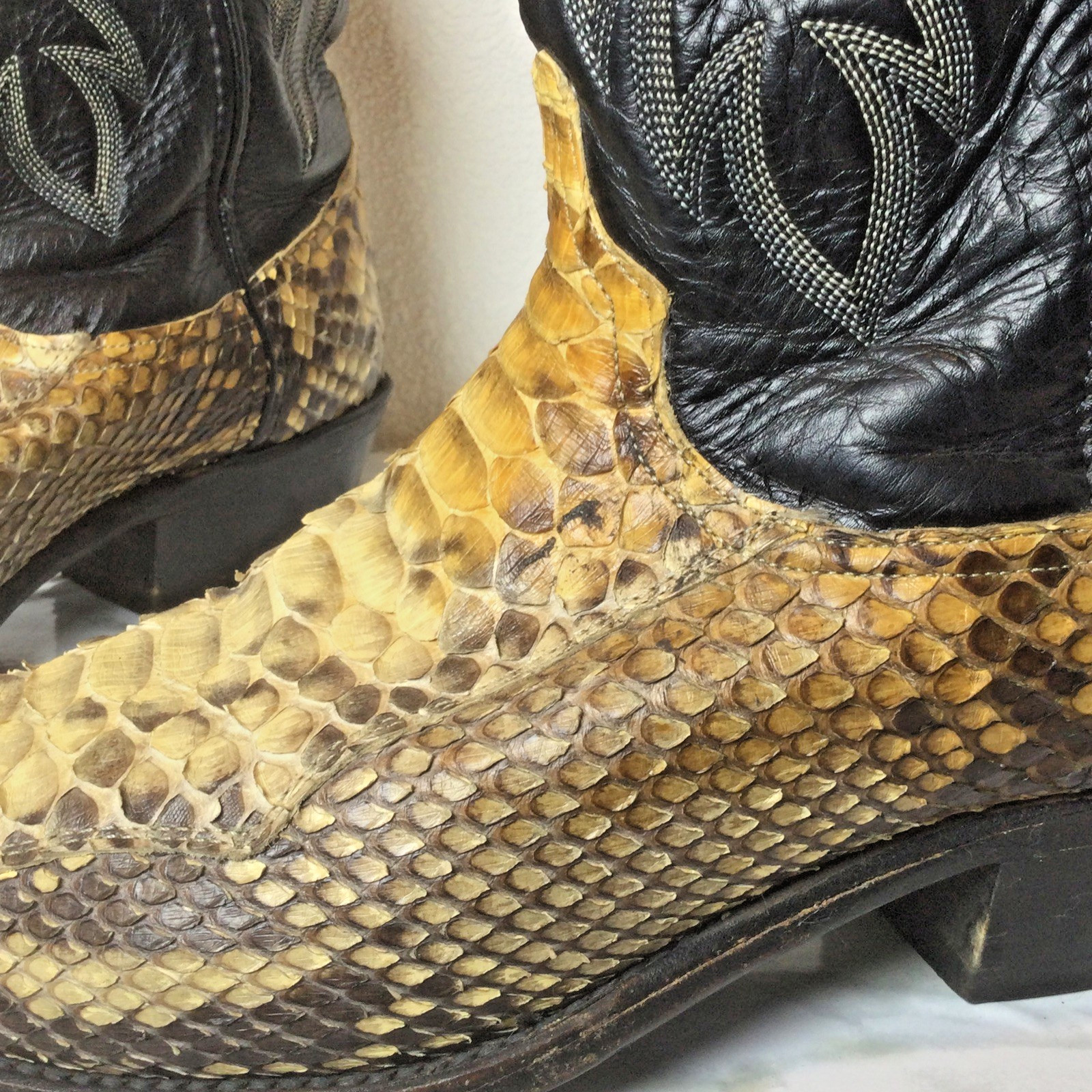 Vintage Python Snakeskin Leather Black Cowboy Boo… - image 14