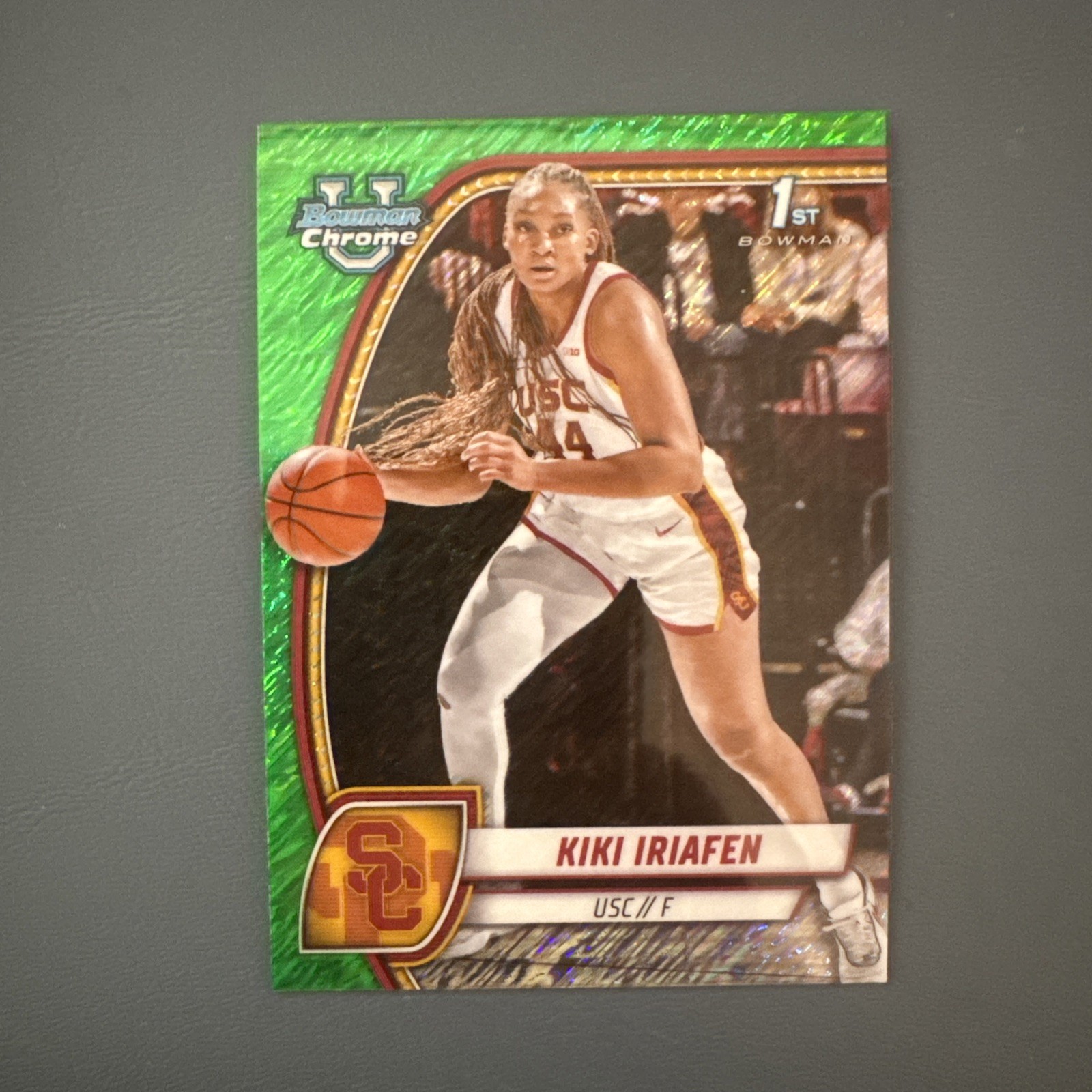 KIKI IRIAFEN 2024-25 Bowman Chrome U 1st Rookie GREEN SHIMMER #47 USC Trojans
