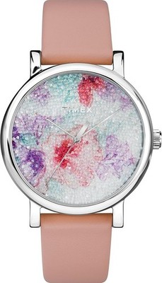 Timex Women's TW2R84300 Crystal Bloom Pink/White Floral Leather Strap Watch NEW