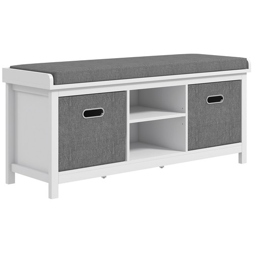 HOMCOM Storage Shoe Bench with Cushion, Fabric Drawers for Entryway, White - Picture 4 of 11