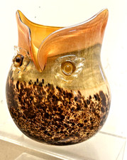 Vintage Blown Glass Owl Vase Murano Style