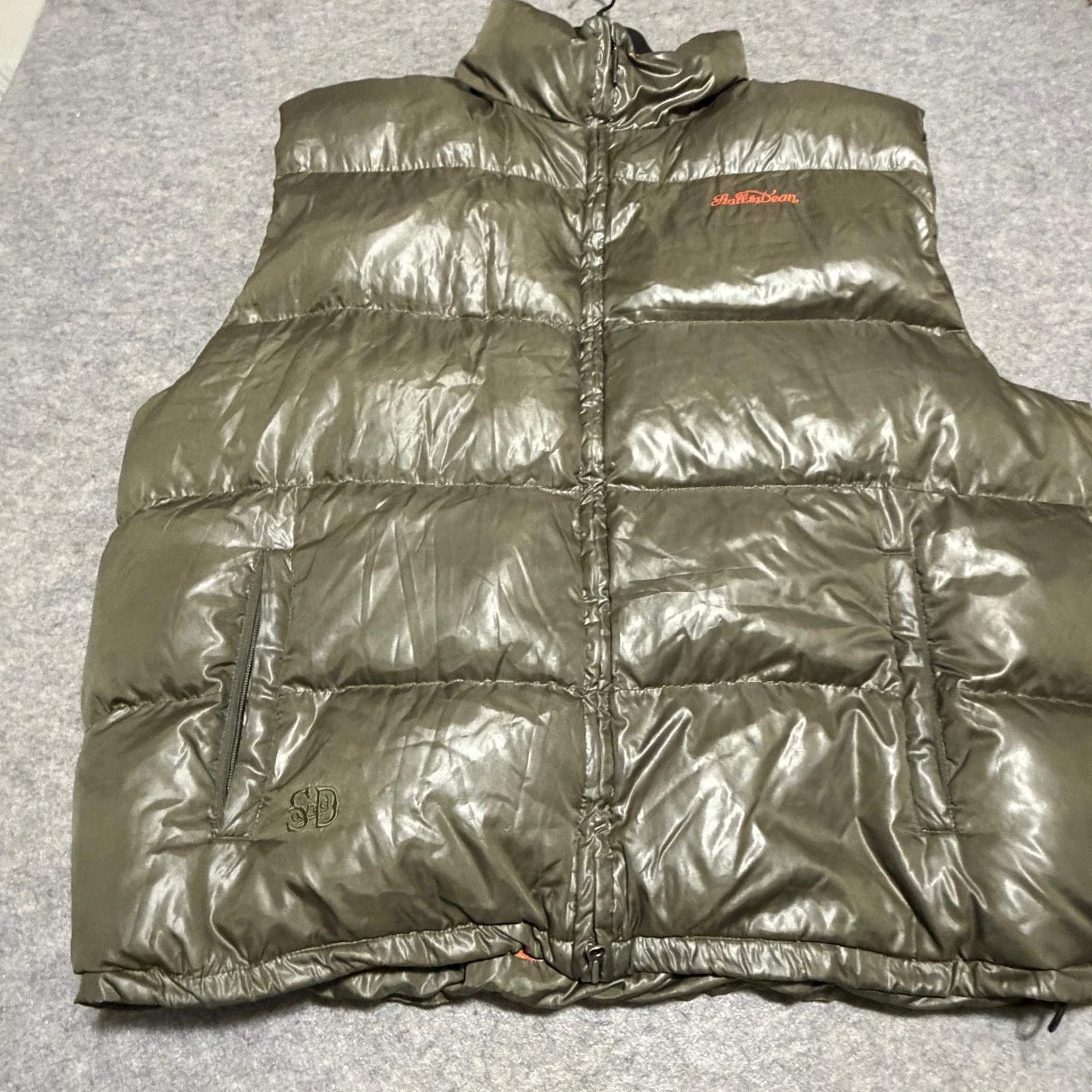 Stall & Dean Mens 5XL Puffer Vest Olive Green Orange Goose Down Big Tall Vests image 1