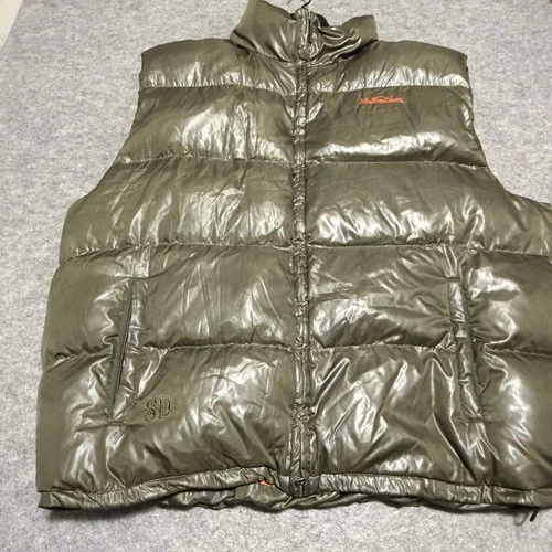 Stall & Dean Mens 5XL Puffer Vest Olive Green Orange Goose Down Big Tall Vests - product listing photo