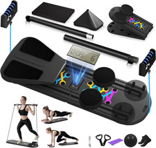 Pilates Board, Foldable Pilates Reformer Set for Home Workout with Timer, 6-In-1