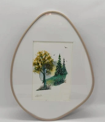  Aquarelle originale sous cadre — Paysage d'automne et sapins, style zen - Photo 1/2