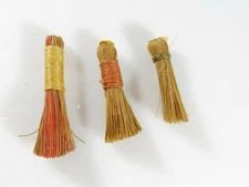 Grouping of 3 Miniature Hand Brooms with Corded Wraps 1 3/4", 1 1/2", 1 3/8"