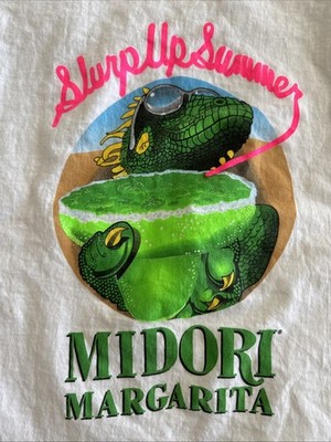 Vintage White Midori The Original Melon Slurp Up Summer TShirt Size L Large