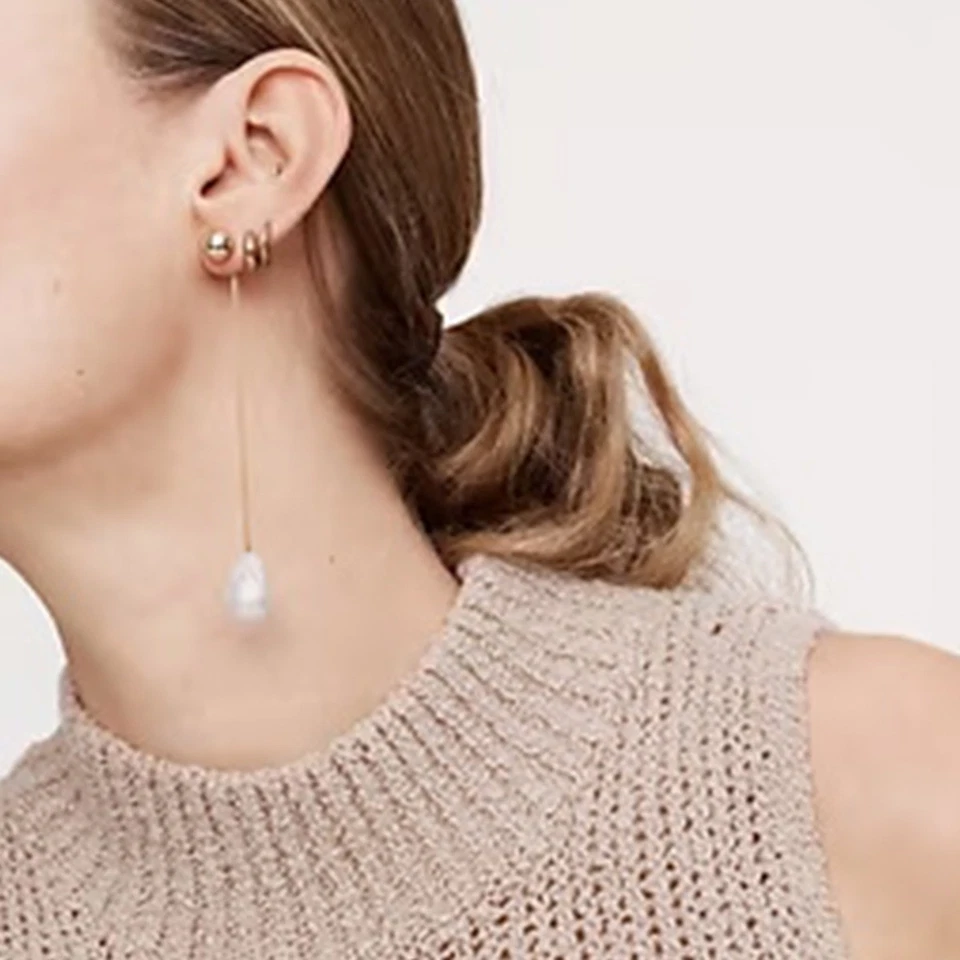 Pendientes colgantes/de acero inoxidable perno perla aro/anillo joyería de lujo Foto 3 de 4